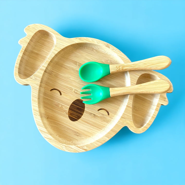 Bamboo Koala Plate and Cutlery For Baby Weaning Set - The Little Bunny Australia