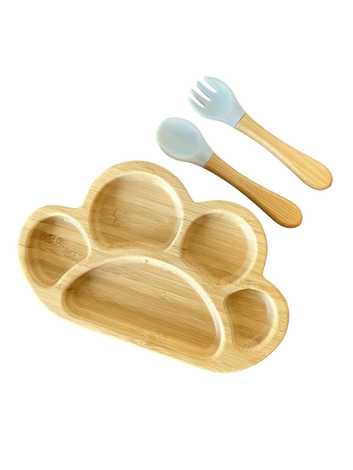 Bamboo Paw Plate and Cutlery Toddlers Dinner Set - The Little Bunny Australia