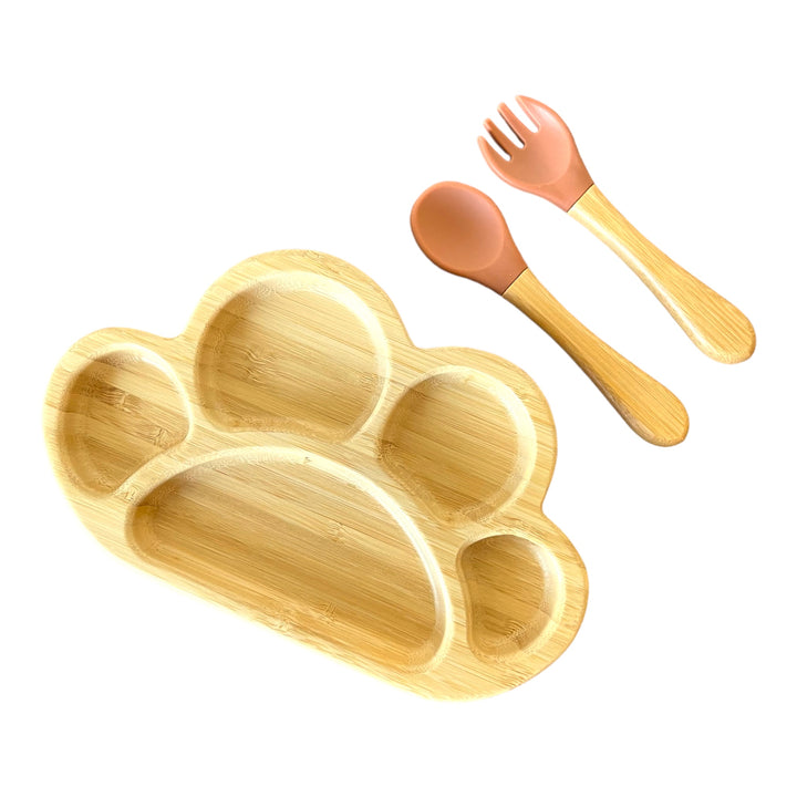 Bamboo Paw Plate and Cutlery Toddlers Dinner Set - The Little Bunny Australia