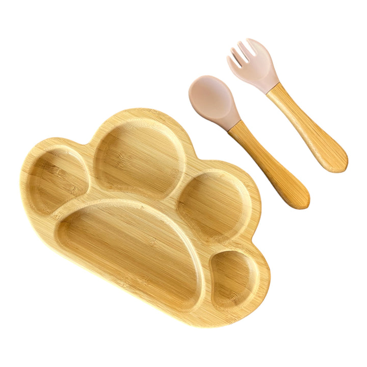 Bamboo Paw Plate and Cutlery Toddlers Dinner Set - The Little Bunny Australia