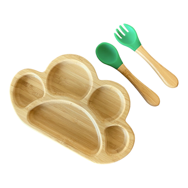 Bamboo Paw Plate and Cutlery Toddlers Dinner Set - The Little Bunny Australia