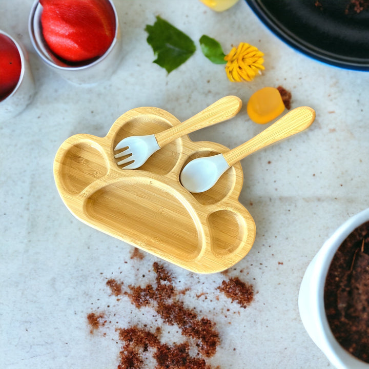 Bamboo Paw Plate and Cutlery Toddlers Dinner Set - The Little Bunny Australia