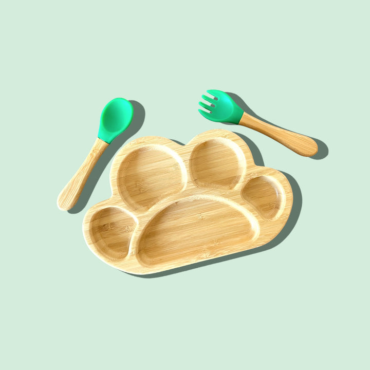 Bamboo Paw Plate and Cutlery Toddlers Dinner Set - The Little Bunny Australia