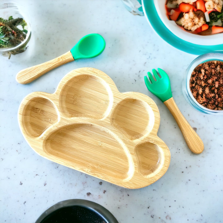 Bamboo Paw Plate and Cutlery Toddlers Dinner Set - The Little Bunny Australia