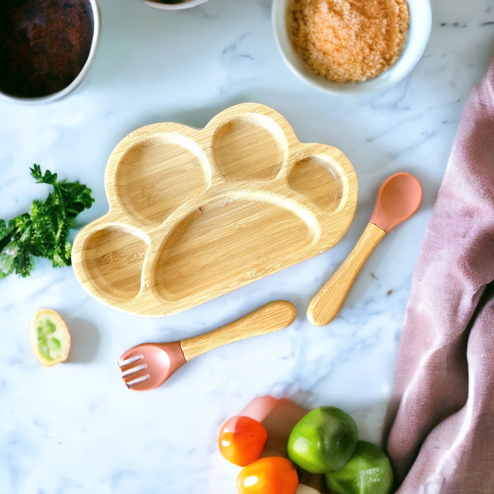 Bamboo Paw Plate and Cutlery Toddlers Dinner Set - The Little Bunny Australia