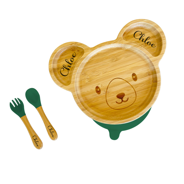 Personalised Bamboo Bear Plate and Cutlery Set 