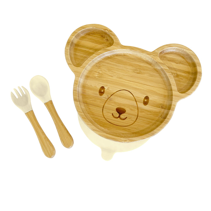 Bamboo Bear Plate and Cutlery Kids Dinner Set - The Little Bunny Australia