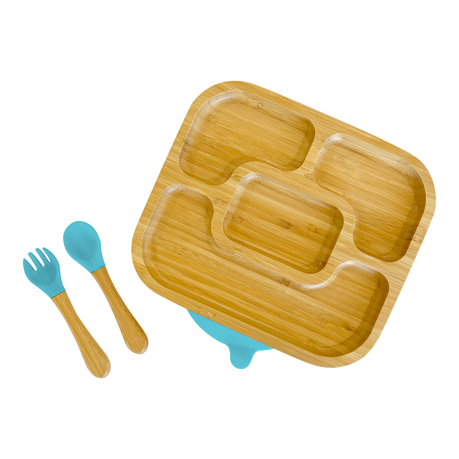 Bamboo Rectangle Divided Plate and Cutlery Kids Dinner Set - The Little Bunny Australia