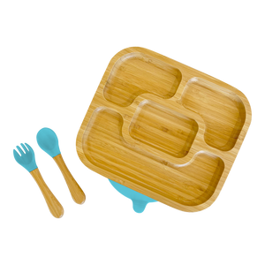 Bamboo Rectangle Divided Plate and Cutlery Kids Dinner Set - The Little Bunny Australia