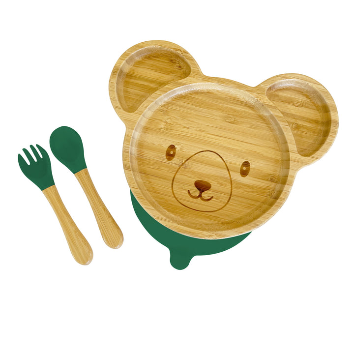 Bamboo Bear Plate and Cutlery Kids Dinner Set - The Little Bunny Australia