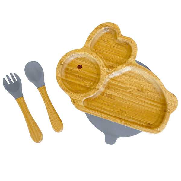 Bamboo Bunny Plate and Cutlery For Baby Weaning Set - The Little Bunny Australia