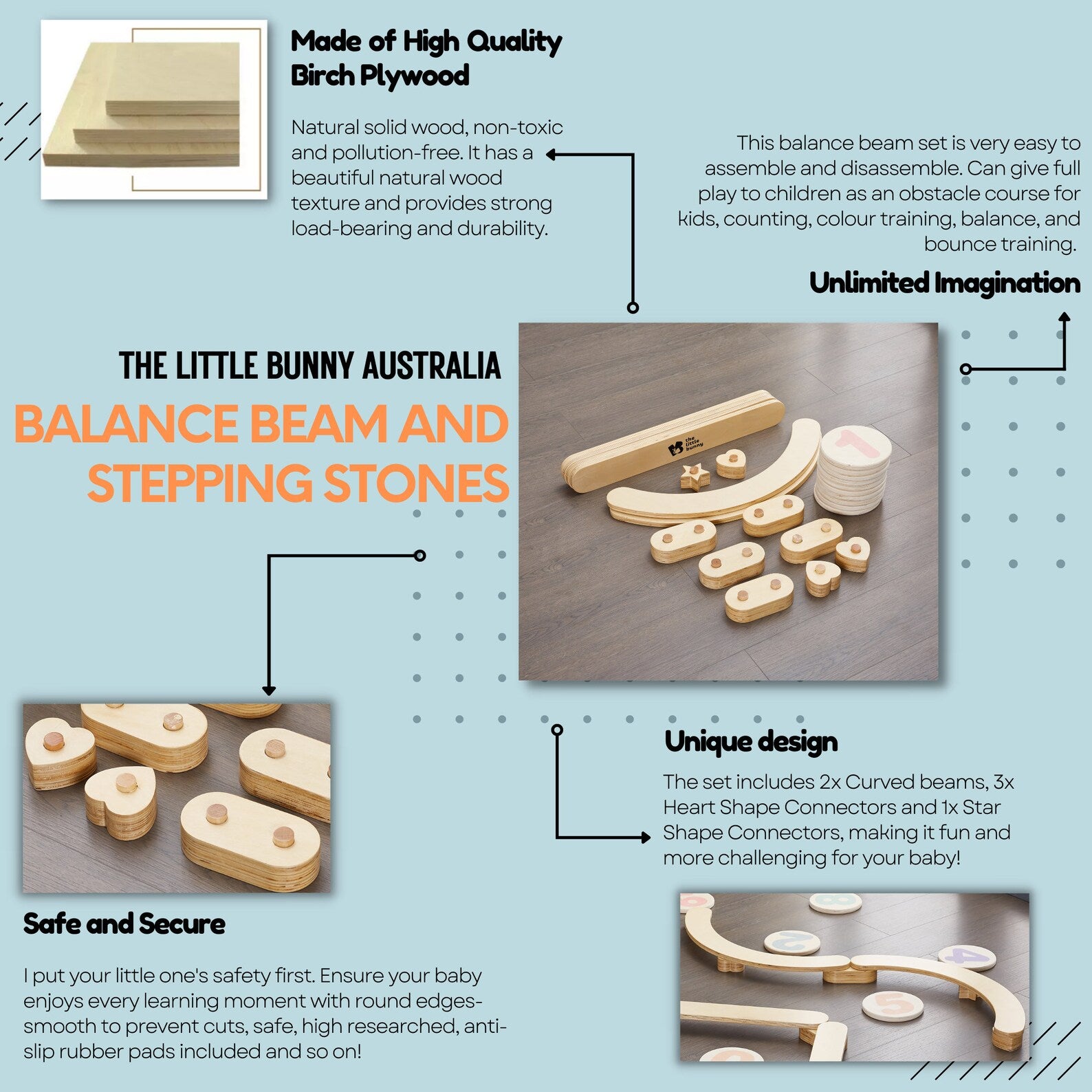 Wooden Balance Beam for Kids - Indoor Gymnastics Equipment - The Little Bunny Australia