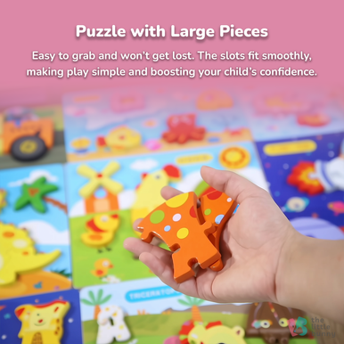 Toddler-friendly Montessori toys – colourful large-piece wooden puzzles designed to support hand–eye coordination and simple play
