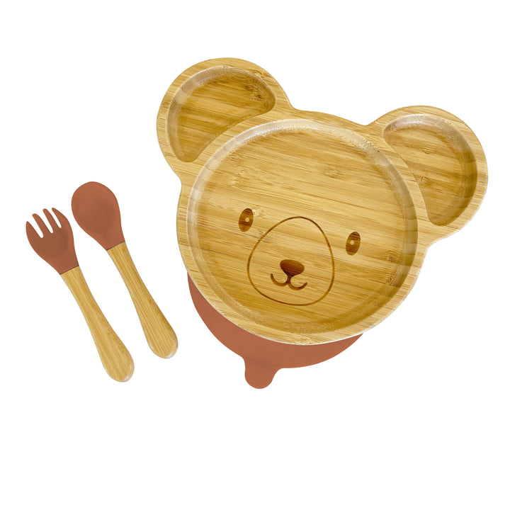 Bamboo Bear Plate and Cutlery Kids Dinner Set - The Little Bunny Australia