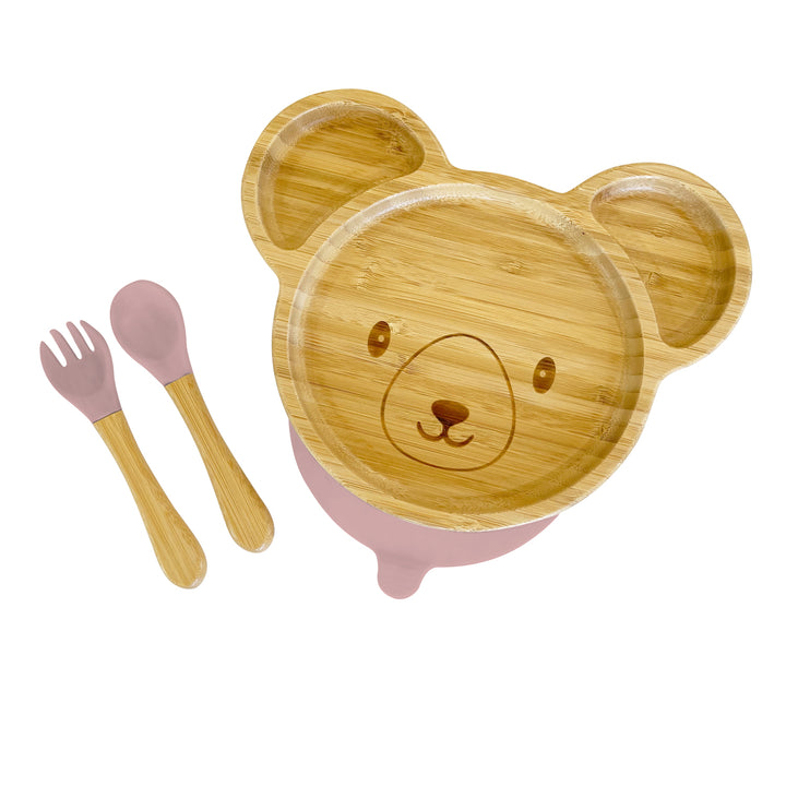 Bamboo Bear Plate and Cutlery Kids Dinner Set - The Little Bunny Australia