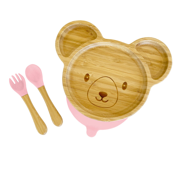 Bamboo Bear Plate and Cutlery Kids Dinner Set - The Little Bunny Australia